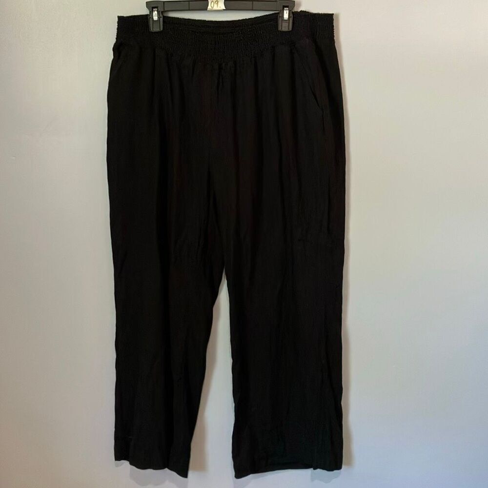 Briggs linen blend Black High Rise wide leg Pull on pants Size XL #785